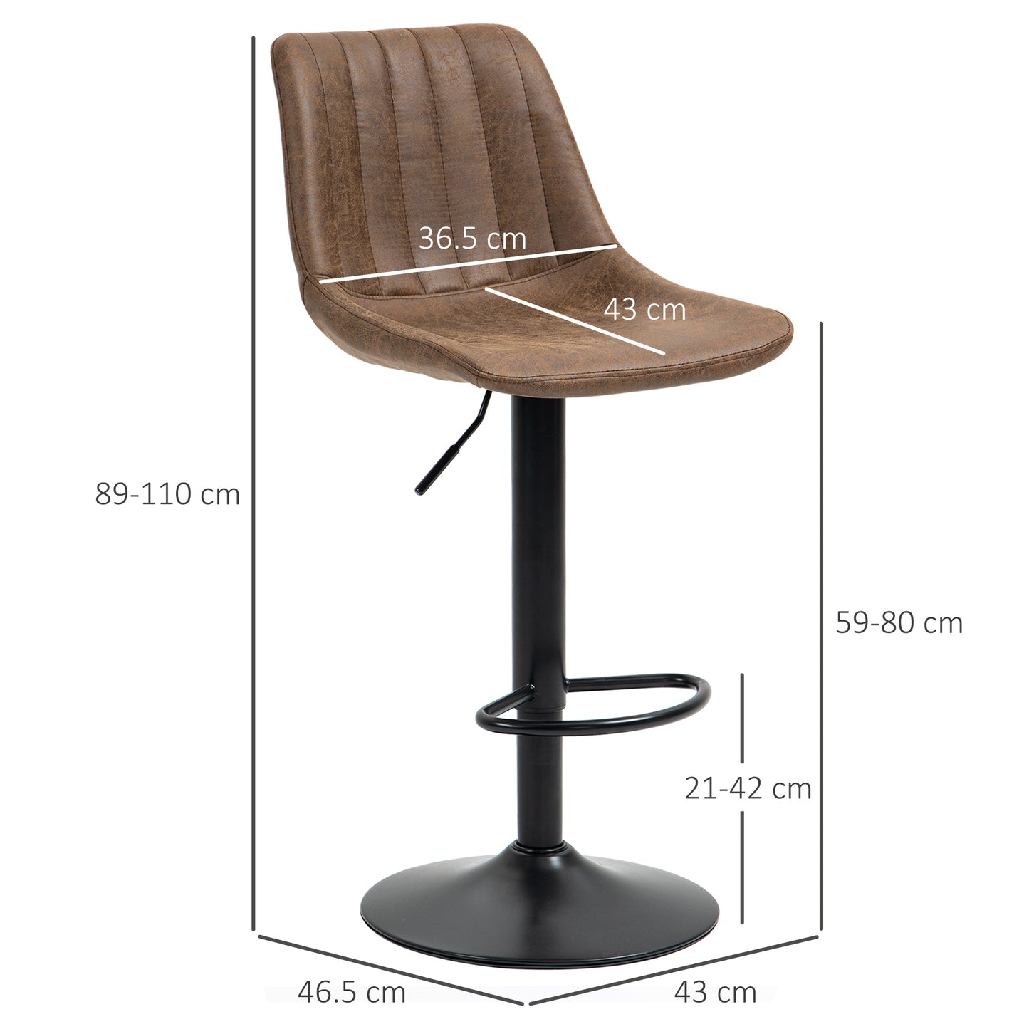 Rafava Faux Leather Brown Adjustable Breakfast Bar Chairs Set Of 2 With Upholstered Seats