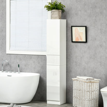 Elluno Maso High Gloss White Tall Bathroom Storage Cabinet With Push To OFauxn Door