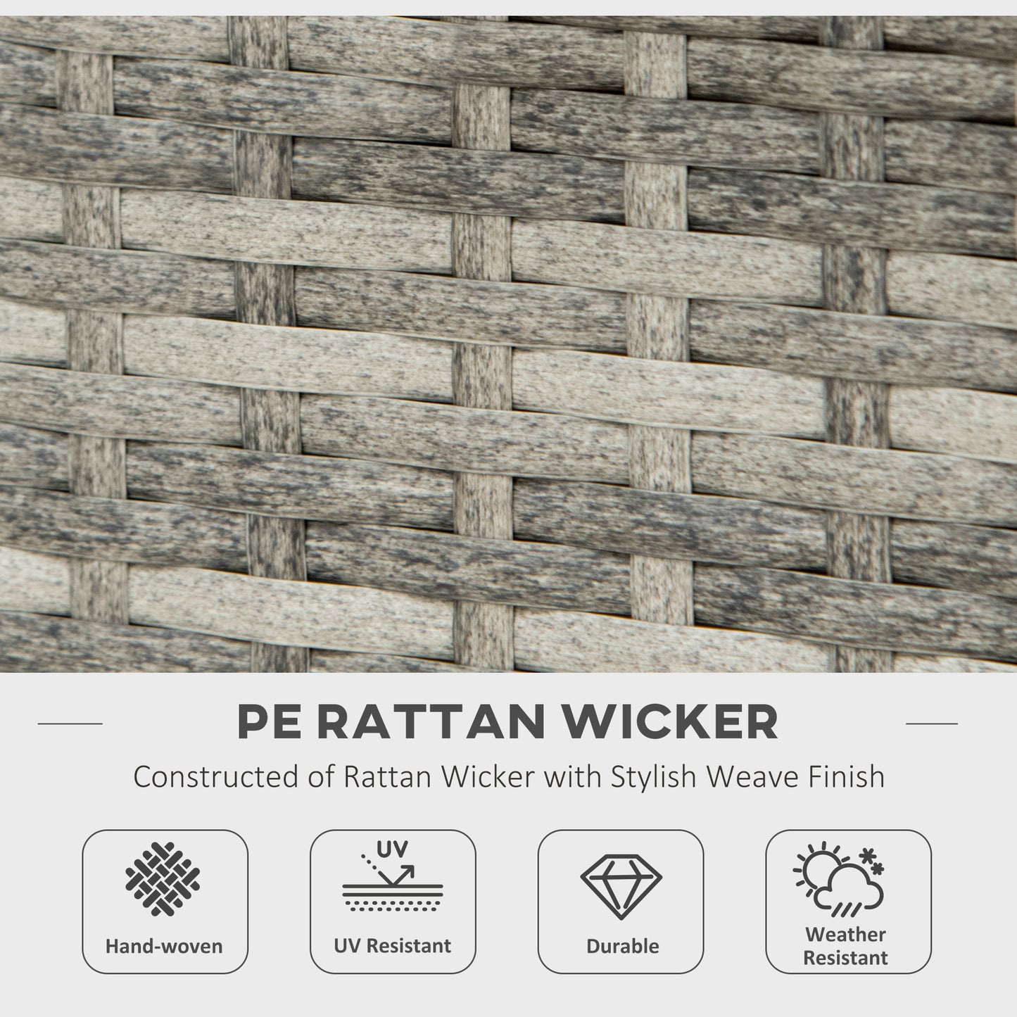Rata Faux Rattan Grey Square Gas Fire Pit Table With Rain Cover Mesh Lid And Lava Stones