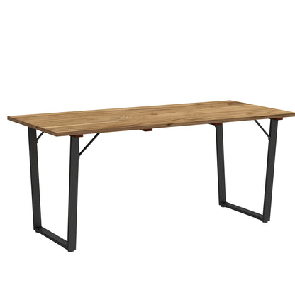 Naro Wood Brown Rectangular Outdoor Dining Table With Slatted Top And Parasol Hole For 6
