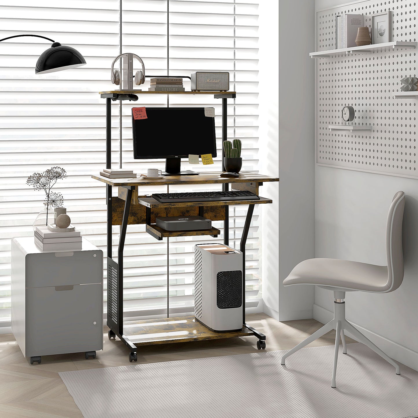 Nisuke 80cm Brown And Black Work Home Office Desk With Sliding Keyboard Tray And Storage