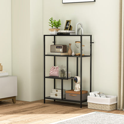 Risudo Wood Charcoal Grey 4 Tier Bookcase With OFauxn Shelving