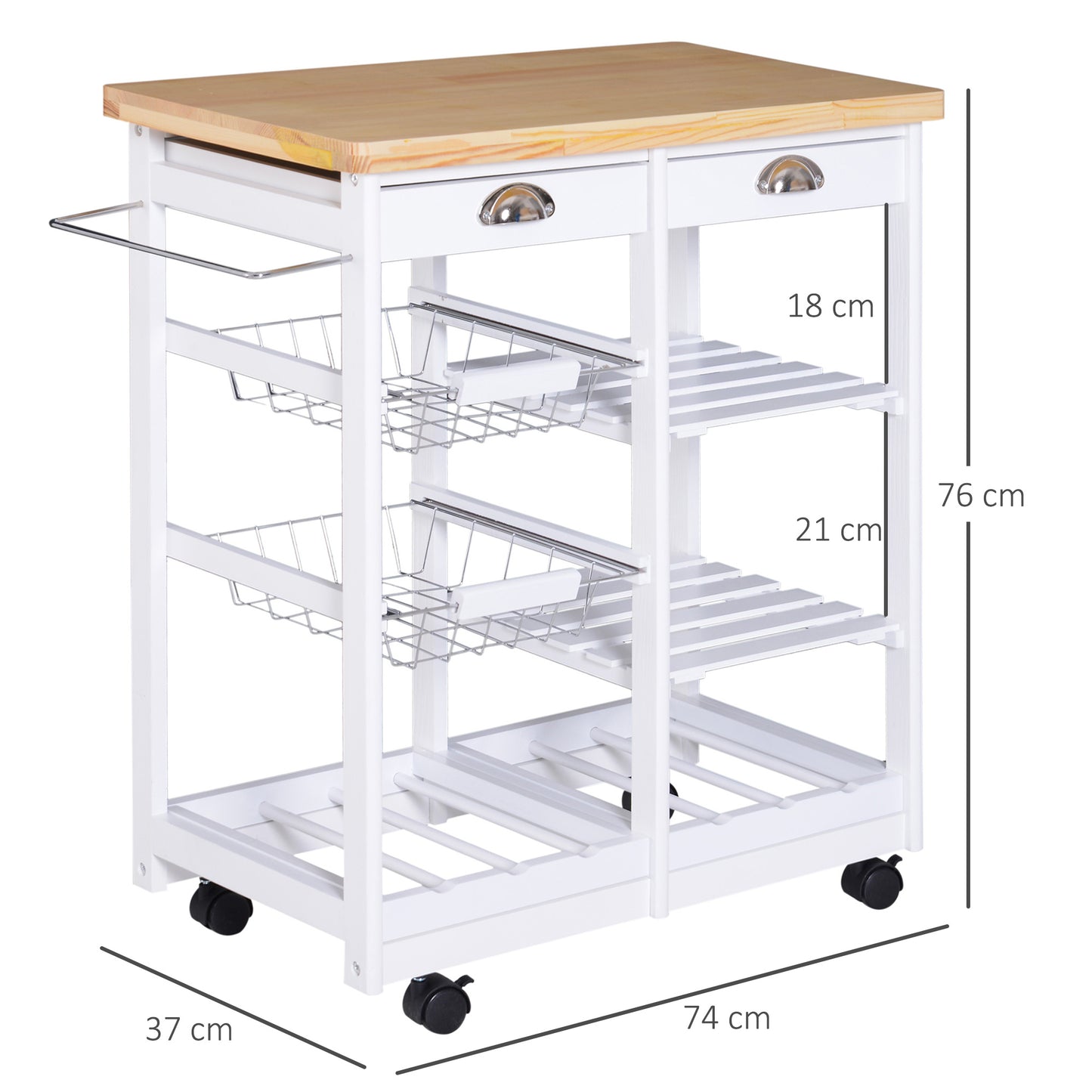 Lelifa Wooden White Rolling Kitchen Island With Drawers Shelves Baskets And Wine Rack
