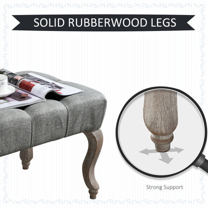 Kene Grey Upholstered Tufted Accent Bench White Washed Wooden Legs