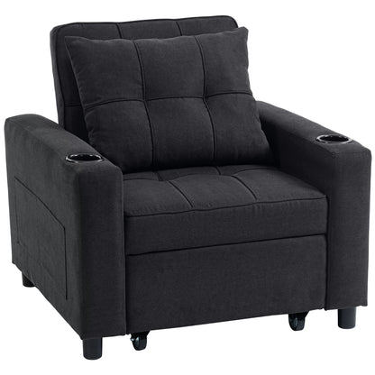 Soliri Black Upholstered 3 In One Convertible Single Sofa Bed Tufted Cushion
