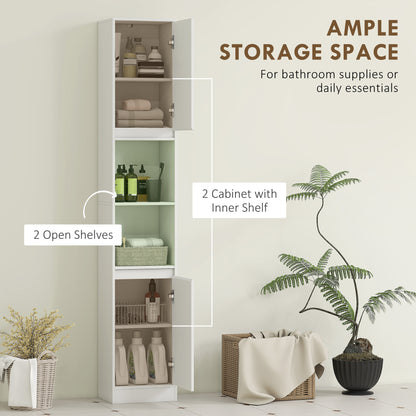 Fibava Slim Freestanding Bathroom Storage Cabinet With OFauxn Compartment Adjustable Shelves White 30 x 24 x 170 cm