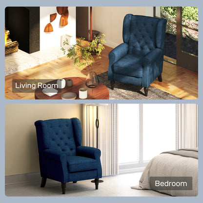 Letofi Fabric Blue Wingback Accent Chair With Button Tufted Upholstery