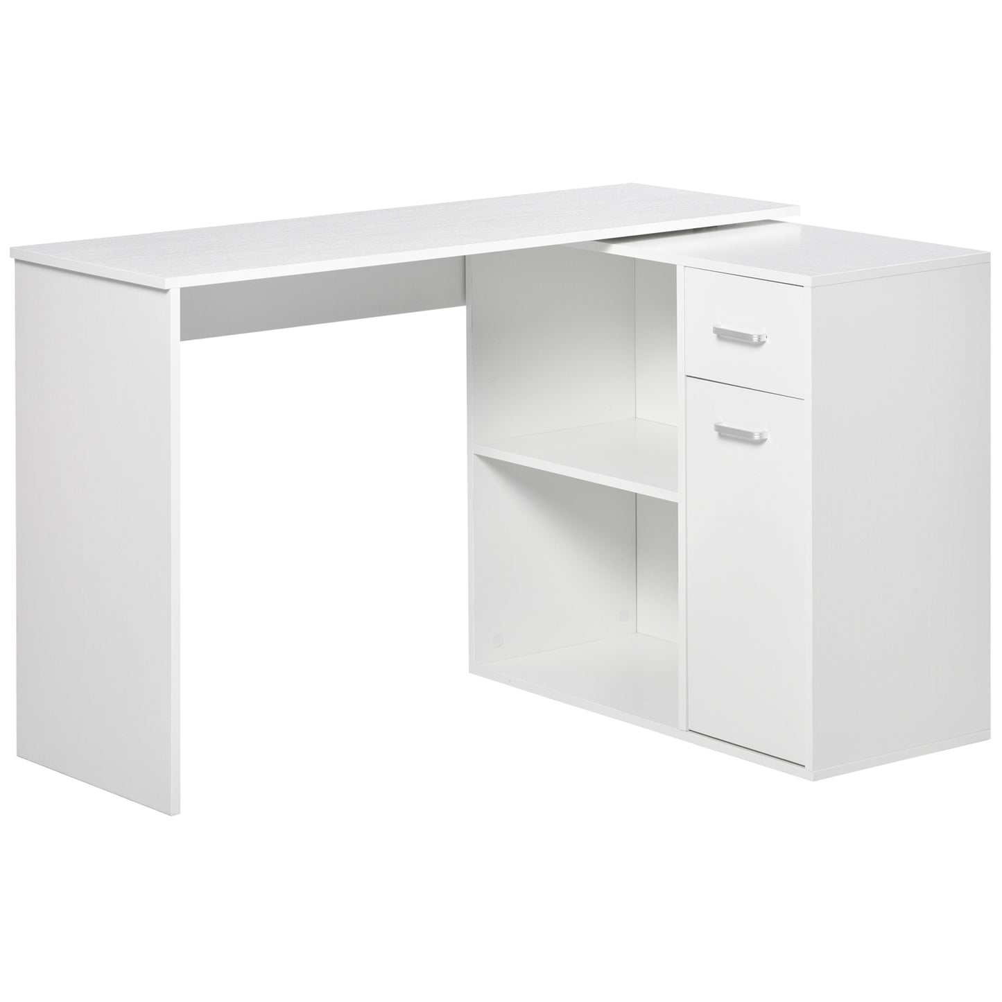 Conono 173cm Wooden White Wood Grain L Shaped Desk With Drawer Shelves And Storage Cabinet