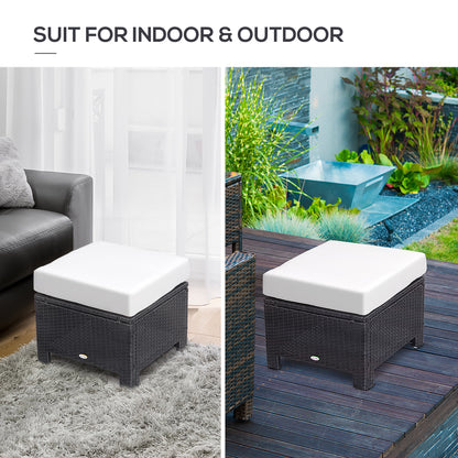Lupara Rattan Black Square Outdoor Footstool With White Cushioned Seat
