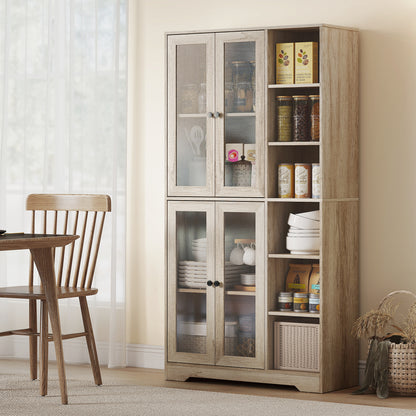 Mole Pantry Wooden Grey Wood Effect Kitchen Storage Cabinet With Glass Doors