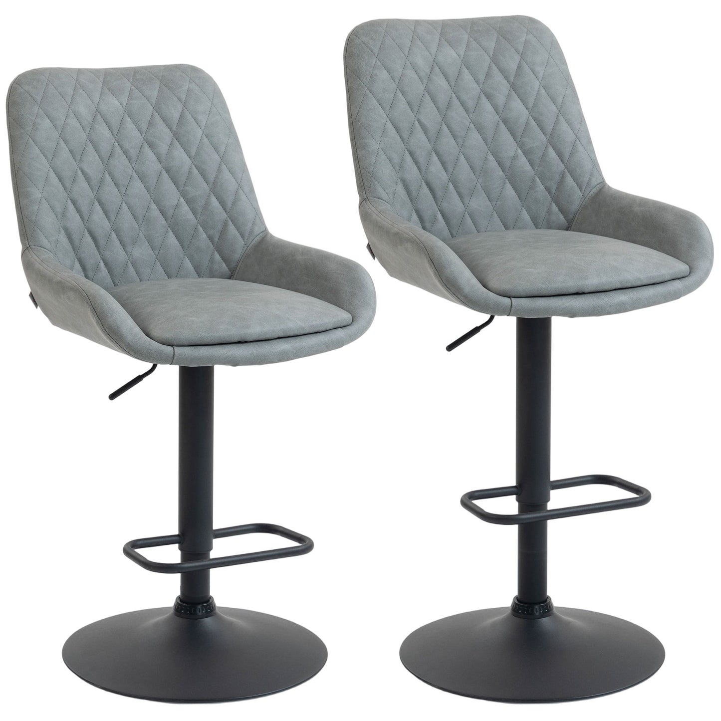 Taraneno Set Of 2 Light Grey Faux Leather Retro Bar Chairs