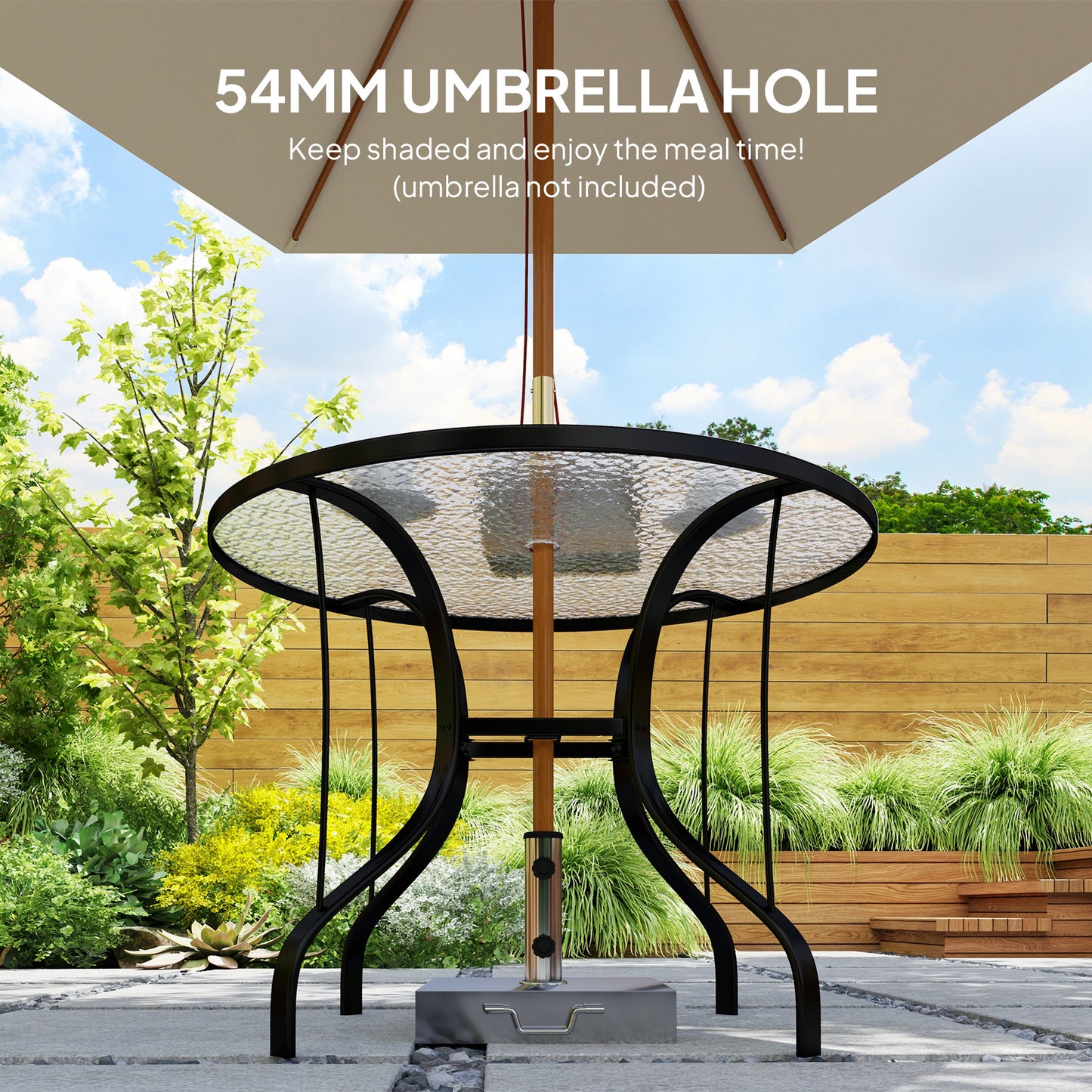 Reka Glass Top Round Outdoor Dining Table With Parasol Hole