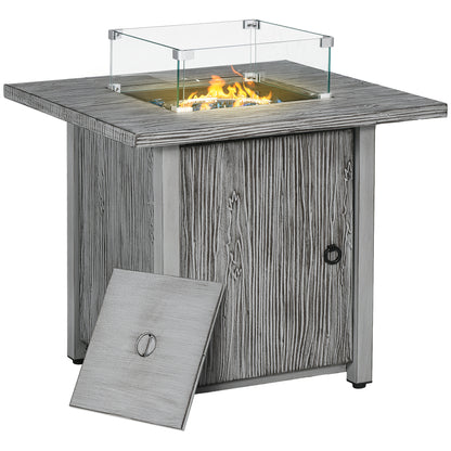 Vesoka Steel Grey Square Garden Outdoor Gas Fire Pit Table With Cover And Glass Screen