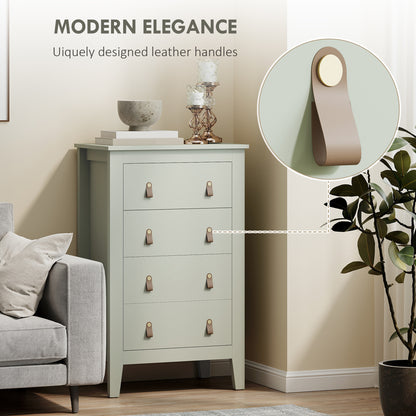 Viri Metal And Wood Green 4 Drawer Modern Storage Chest With Faux Leather Handles 60 x 40 x 98 cm