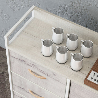 Fisufi Fabric And Wood Natural Finish 6 Drawer Rustic Storage Chest