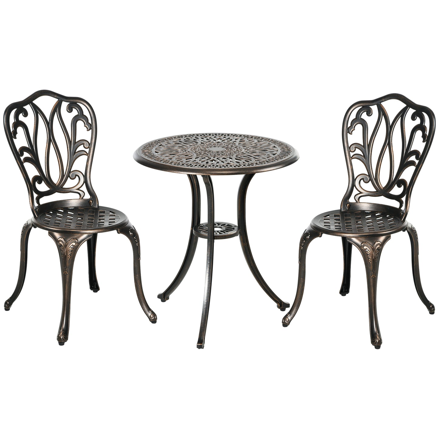 Niso Aluminium Bronze Tone 3 Piece Garden Bistro Set With Umbrella Hole Table And Chairs