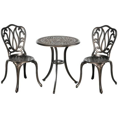 Niso Aluminium Bronze Tone 3 Piece Garden Bistro Set With Umbrella Hole Table And Chairs