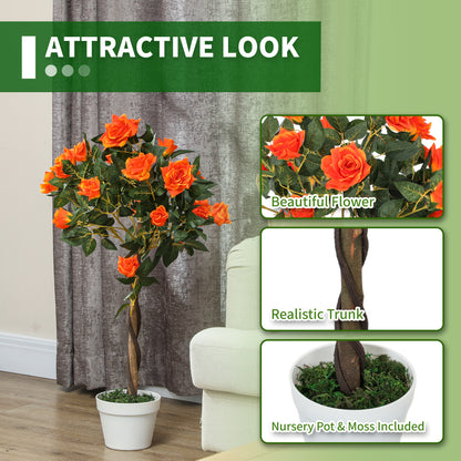 Nerani Set Of 2 Artificial White Rose Floral Plants In Pots H8 90cm Orange