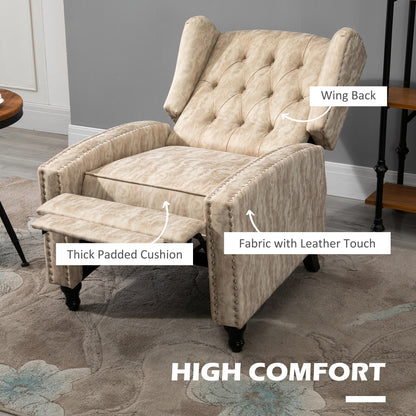 Conofa Beige Fabric Chesterfield Mid Century Style Reclining Armchair