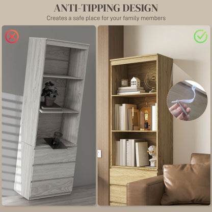 Codico Wood Effect Tall Bookcase With Shelves And Integrated Drawers 180cm