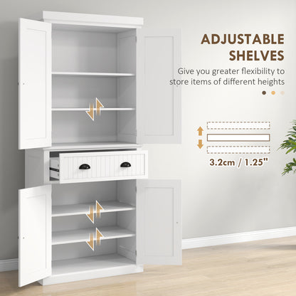 Ellu Soso Wooden White Kitchen Storage Cabinet With Drawer And Adjustable Shelves