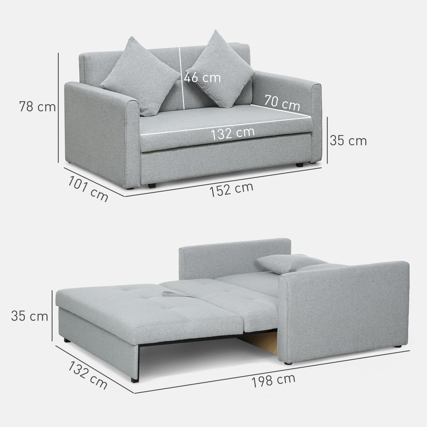 Tasa Fabric Light Grey 2 Seater Pull Out Sofa Bed With Storage And Cushions