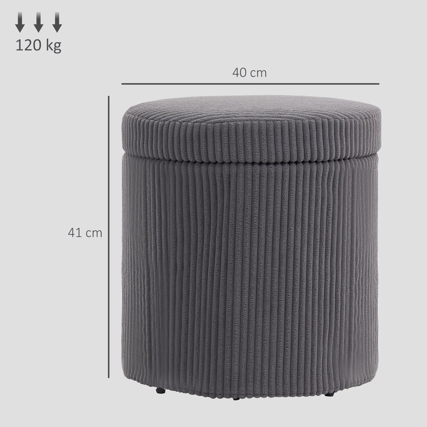 Yoluha Round Grey Corduroy Storage Footstool With Removable Lid