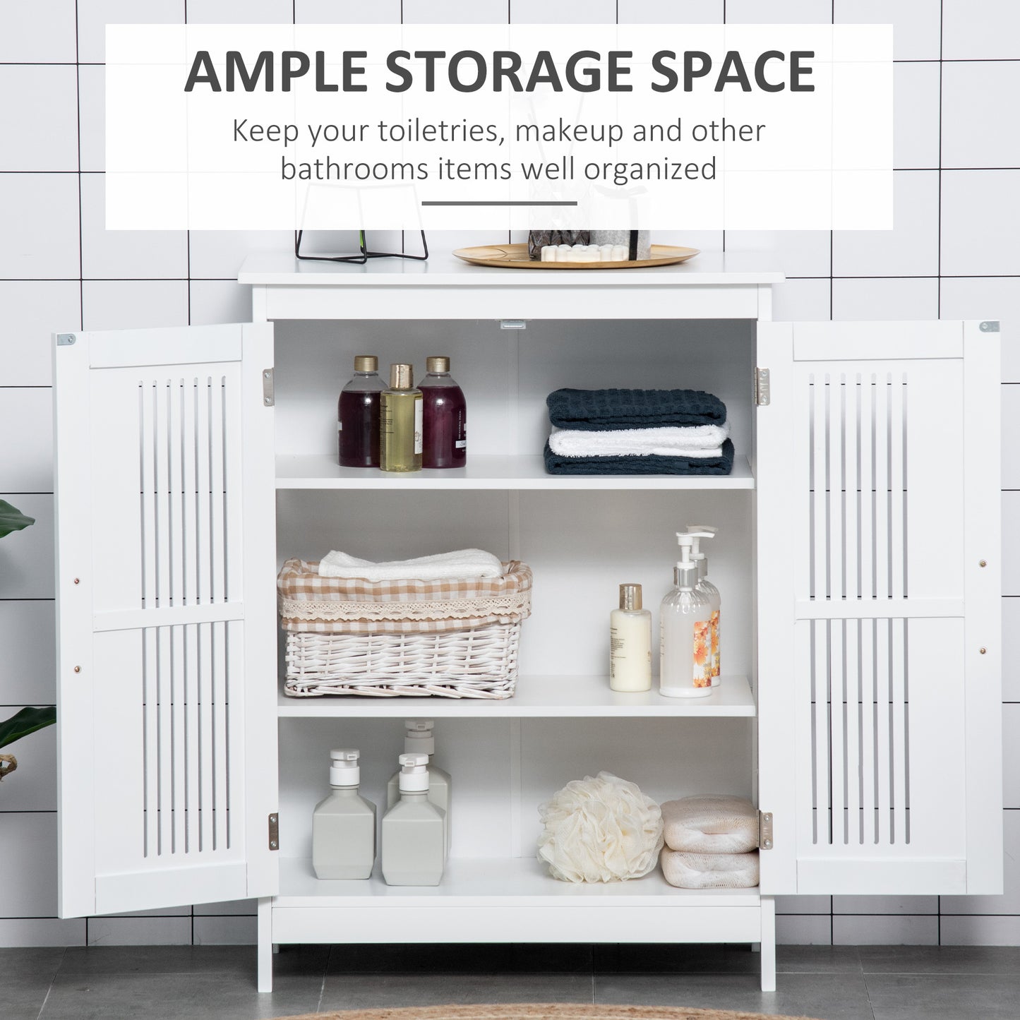 Vaco Modern White Bathroom Floor Storage Cabinet