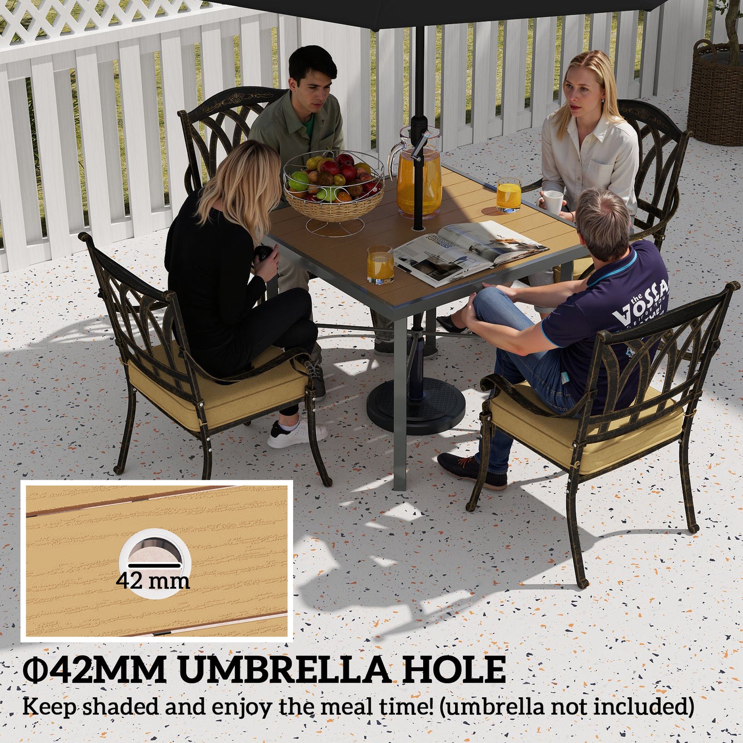 Yole Natural Wood Effect Square Garden Dining Table For 4 With Umbrella Hole