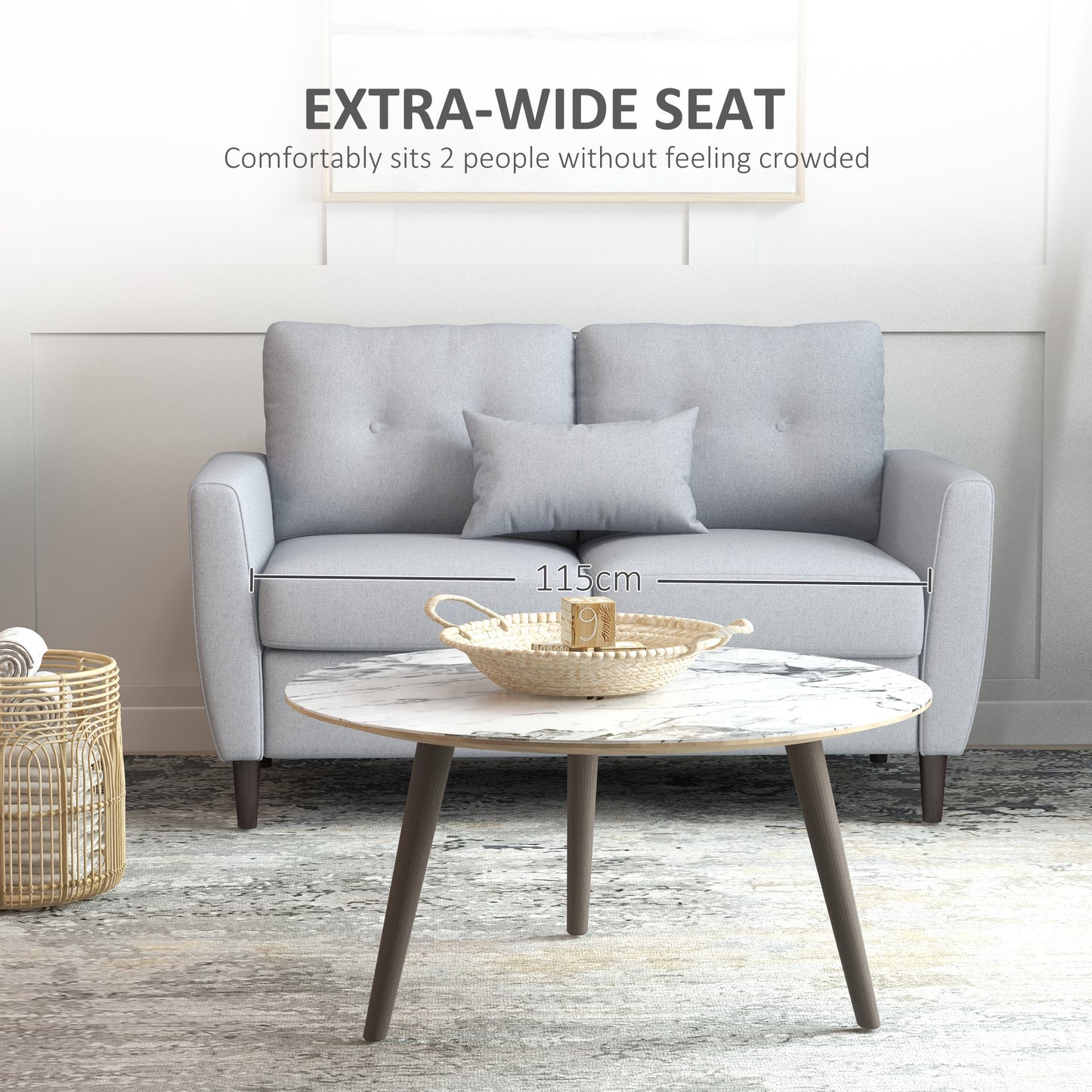 Kero Lora Fabric Light Grey 2 Seater Sofa With Spring Cushions And Wooden Legs