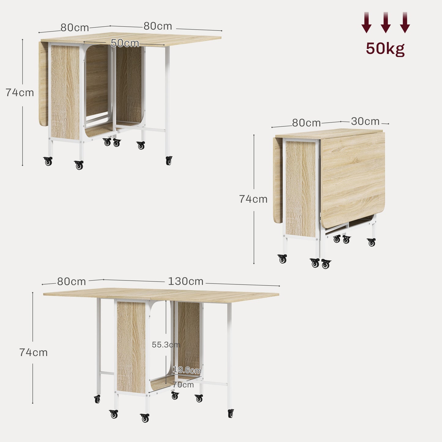 Suni Reta Wooden Natural And White Drop Leaf Dining Table Seating 6