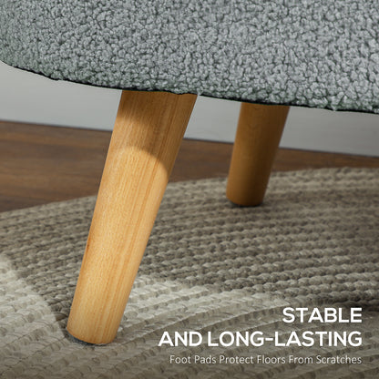 Mael Boucle Light Grey Storage Ottoman Teddy Fleece Natural Wooden Legs