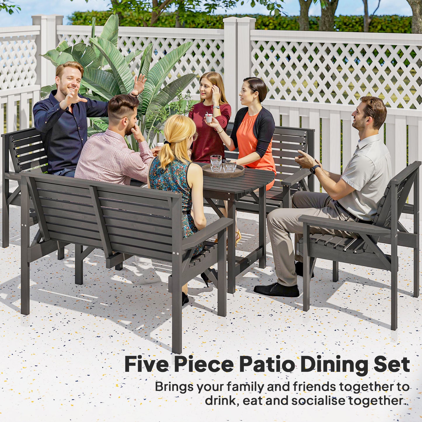 Masera 6 Seater Grey Wooden Outdoor Dining Set With Umbrella Hole Table