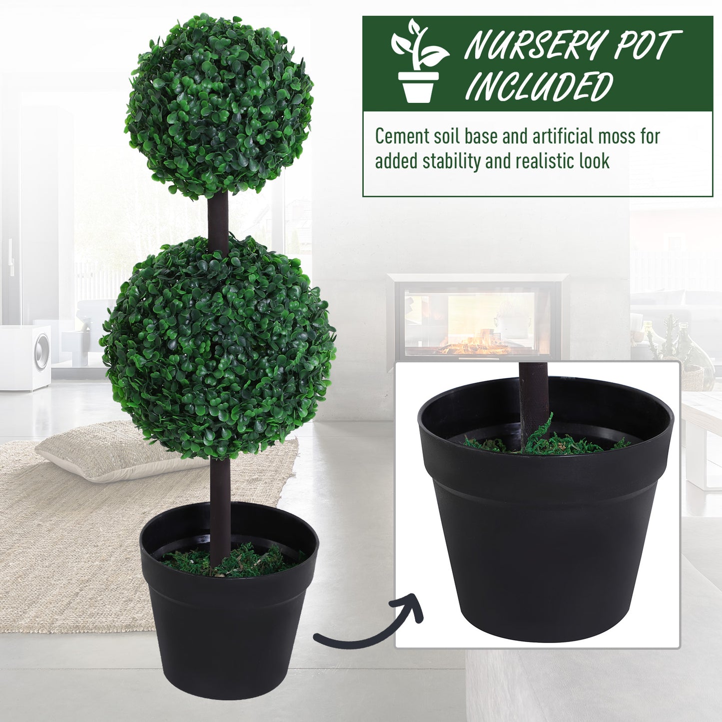 Toto Nami Set Of 2 Artificial Boxwood Ball Trees In Pots Designed For Indoor Display