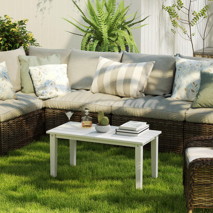 Harota Wooden White Outdoor Rectangular Coffee Table With Slatted Top For Garden And Balcony Use