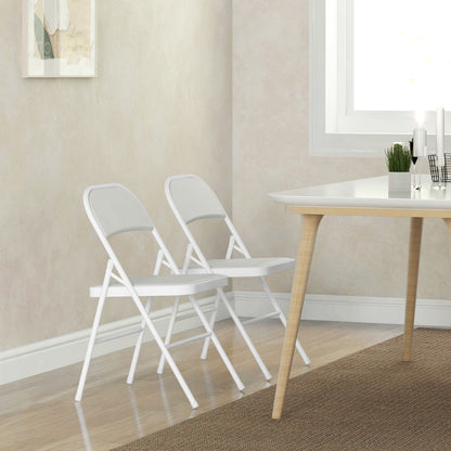 Lofano Metal And Fabric White Cushioned Folding Chairs Set Of 2