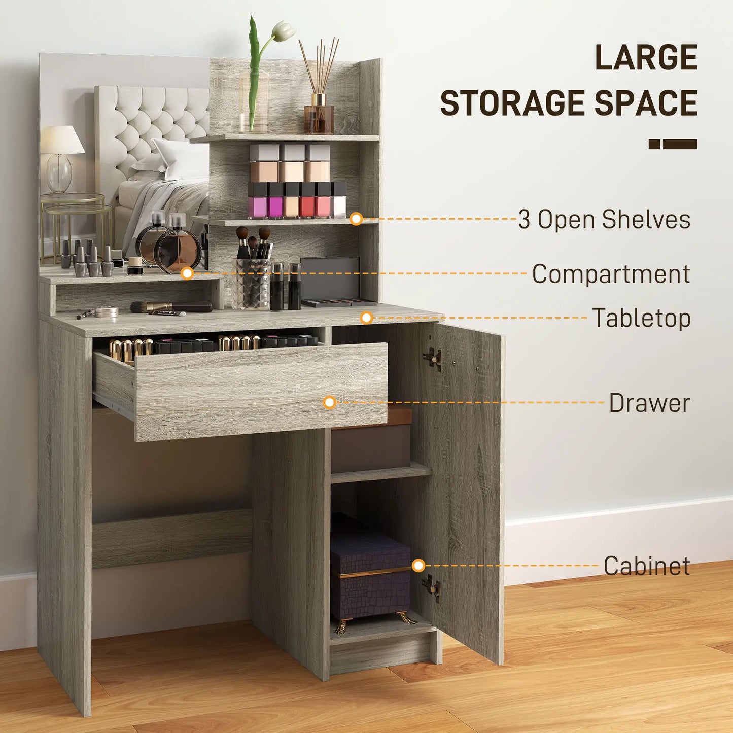 Marini Wood Effect Dressing Table And Stool Set With Storage