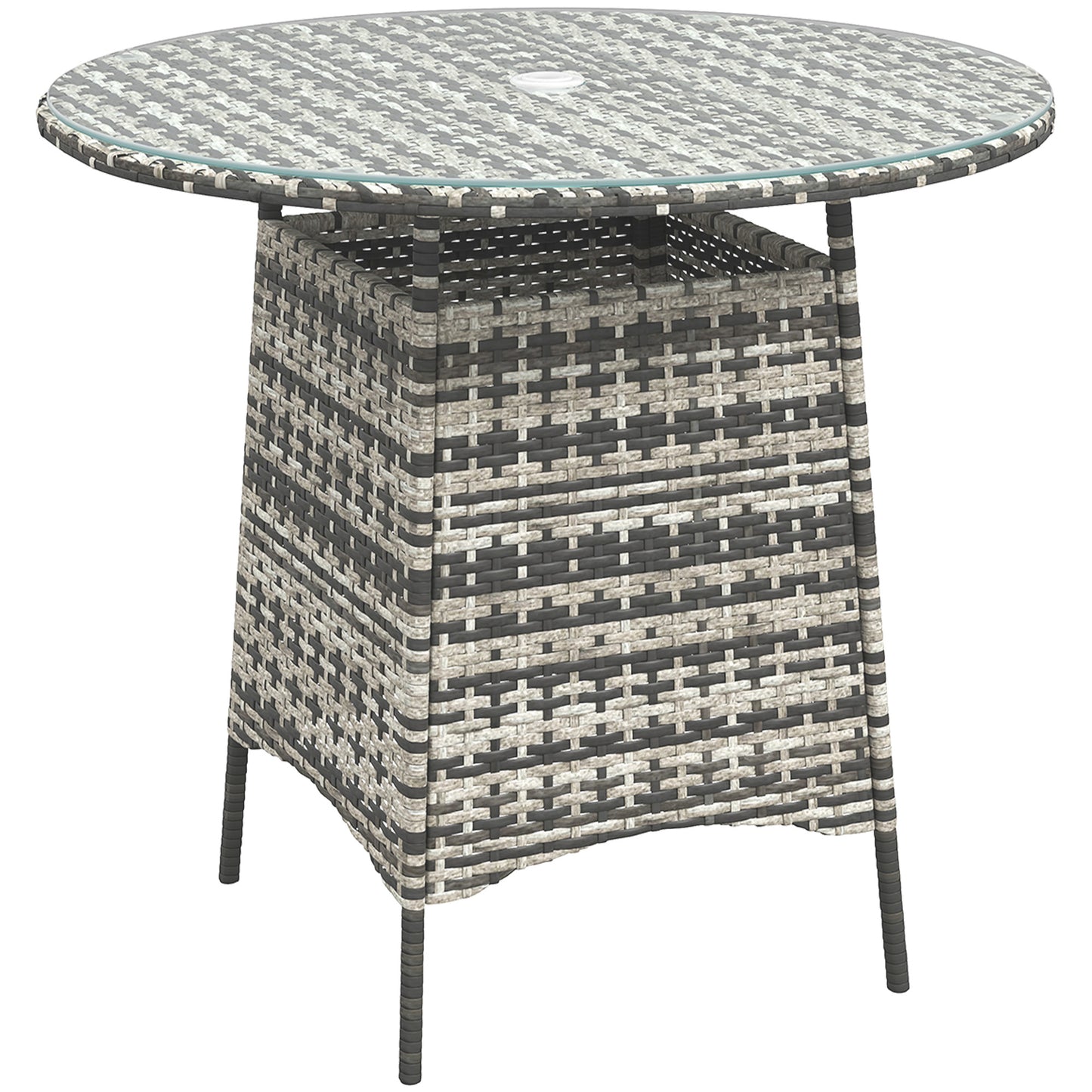 Viveke Rattan Grey Outdoor Coffee Table With Tempered Glass Top And Parasol Hole