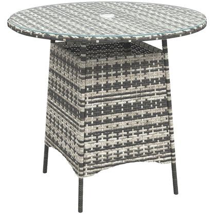 Viveke Rattan Grey Outdoor Coffee Table With Tempered Glass Top And Parasol Hole