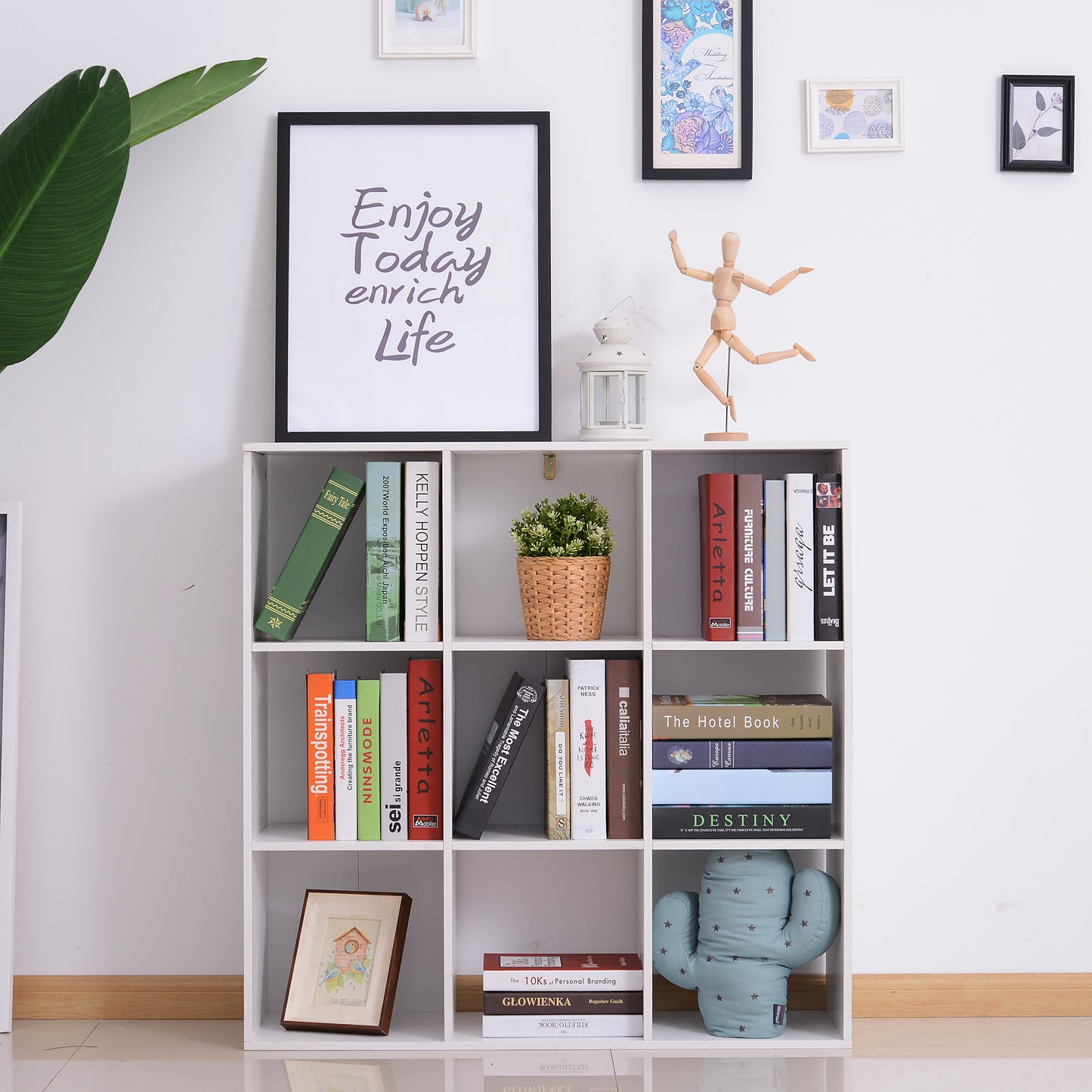 Naleno Wood White 9 Cube Storage Shelving Unit