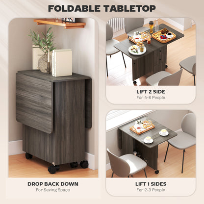 Todiralo Wooden Grey Drop Leaf Dining Table With Built In Storage For 6