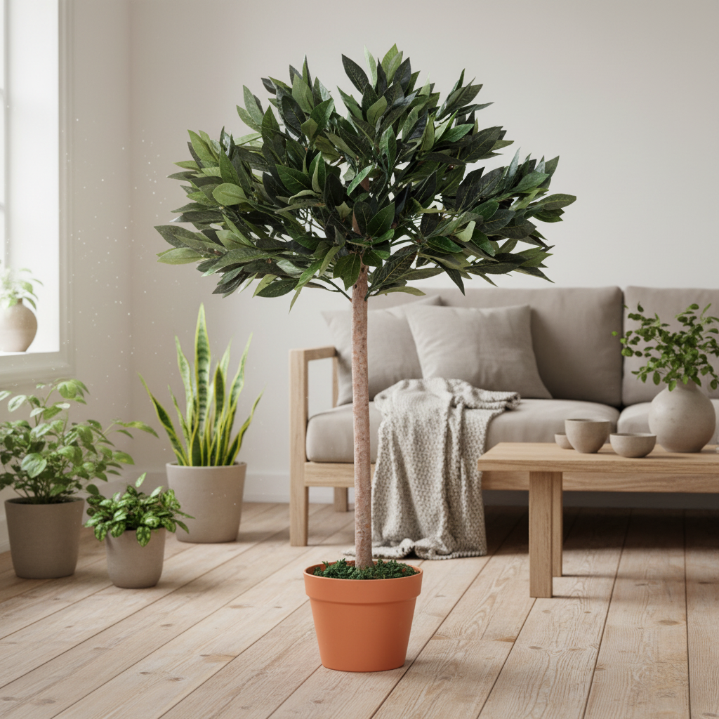 Niladi Artificial Olive Style Tree In Green With Orange Accent Pot For Interior Decor