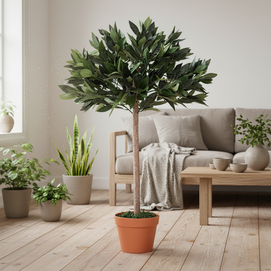Niladi Artificial Olive Style Tree In Green With Orange Accent Pot For Interior Decor