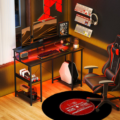 Sona 120cm Dark Grey Gaming Desk With Power Outlets And Storage Shelves