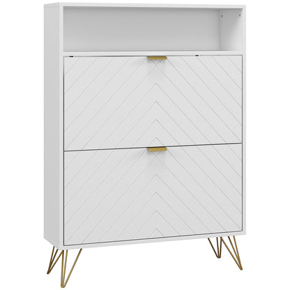 Notafa Wooden White Chevron Cabinet With Gold Accents For 12 Pairs