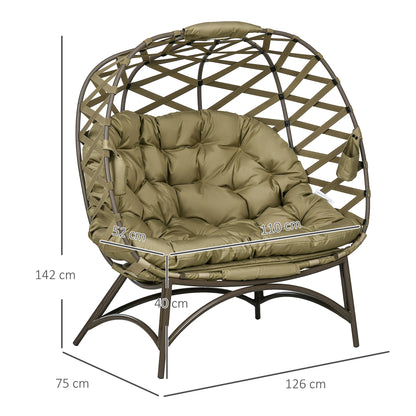 Vere Woven Rattan Khaki 2 Seater Folding Egg Chair With Cushions And Cup Holders