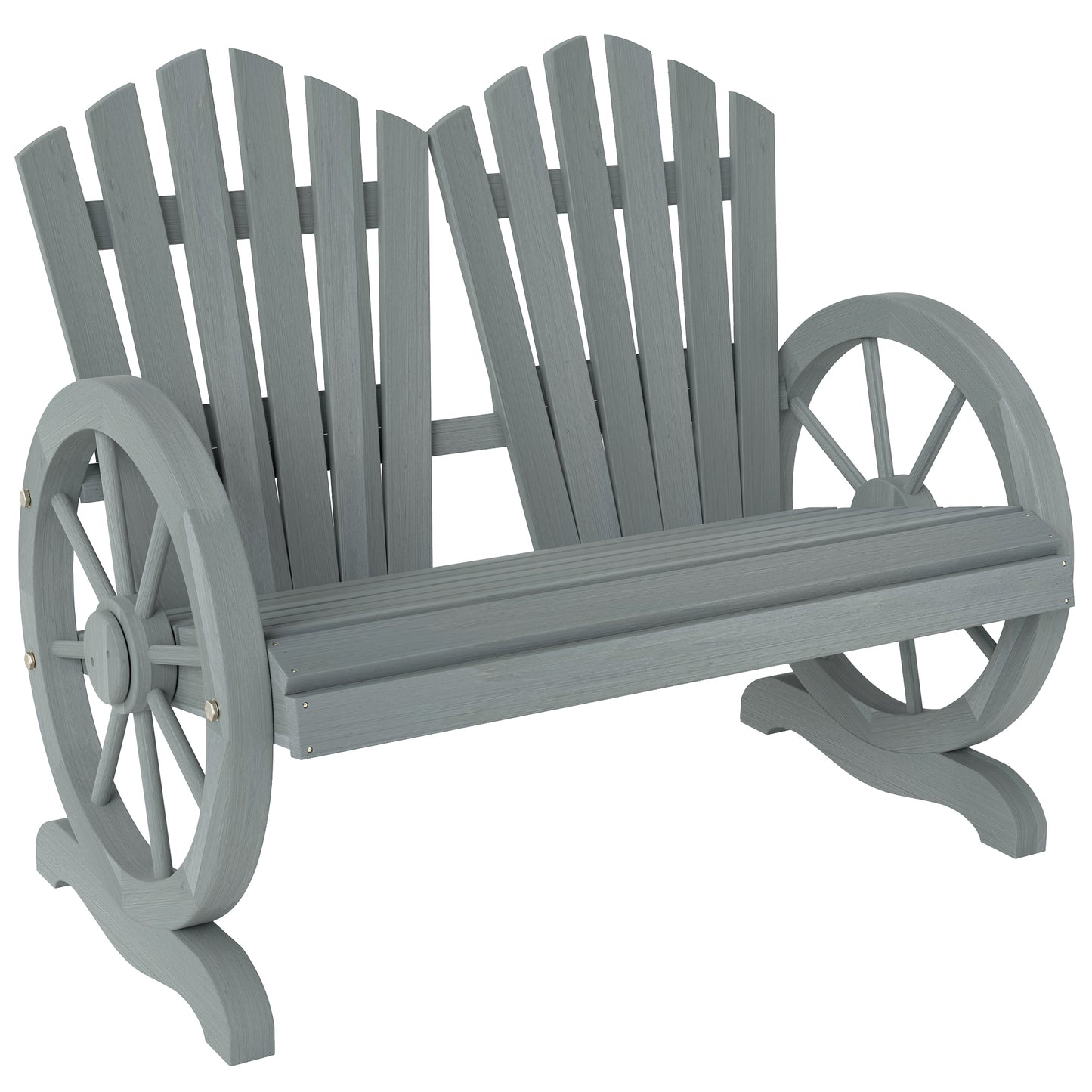 Zittuso Fir Grey Wood Garden Loveseat With Wagon Wheel Style Armrests