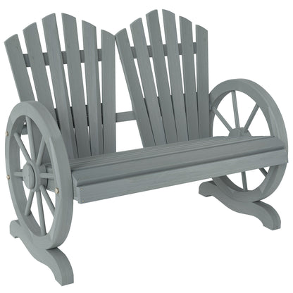 Zittuso Fir Grey Wood Garden Loveseat With Wagon Wheel Style Armrests
