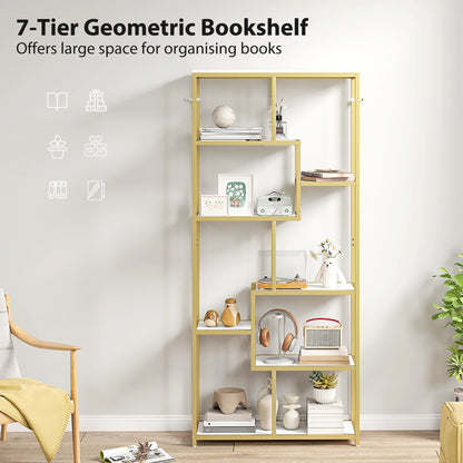 Lolaha Wood And Metal White And Gold Tone 7 Tier Geometric Display Bookcase