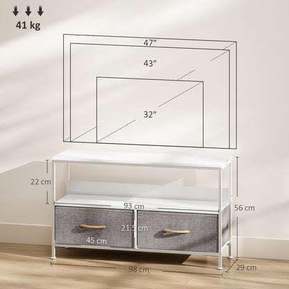 Avavale 98cm White TV Storage Unit With 2 Fold Down Fabric Drawers